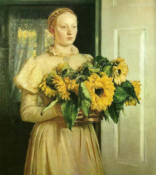 Michael Ancher pigen med solsikkerne oil painting image